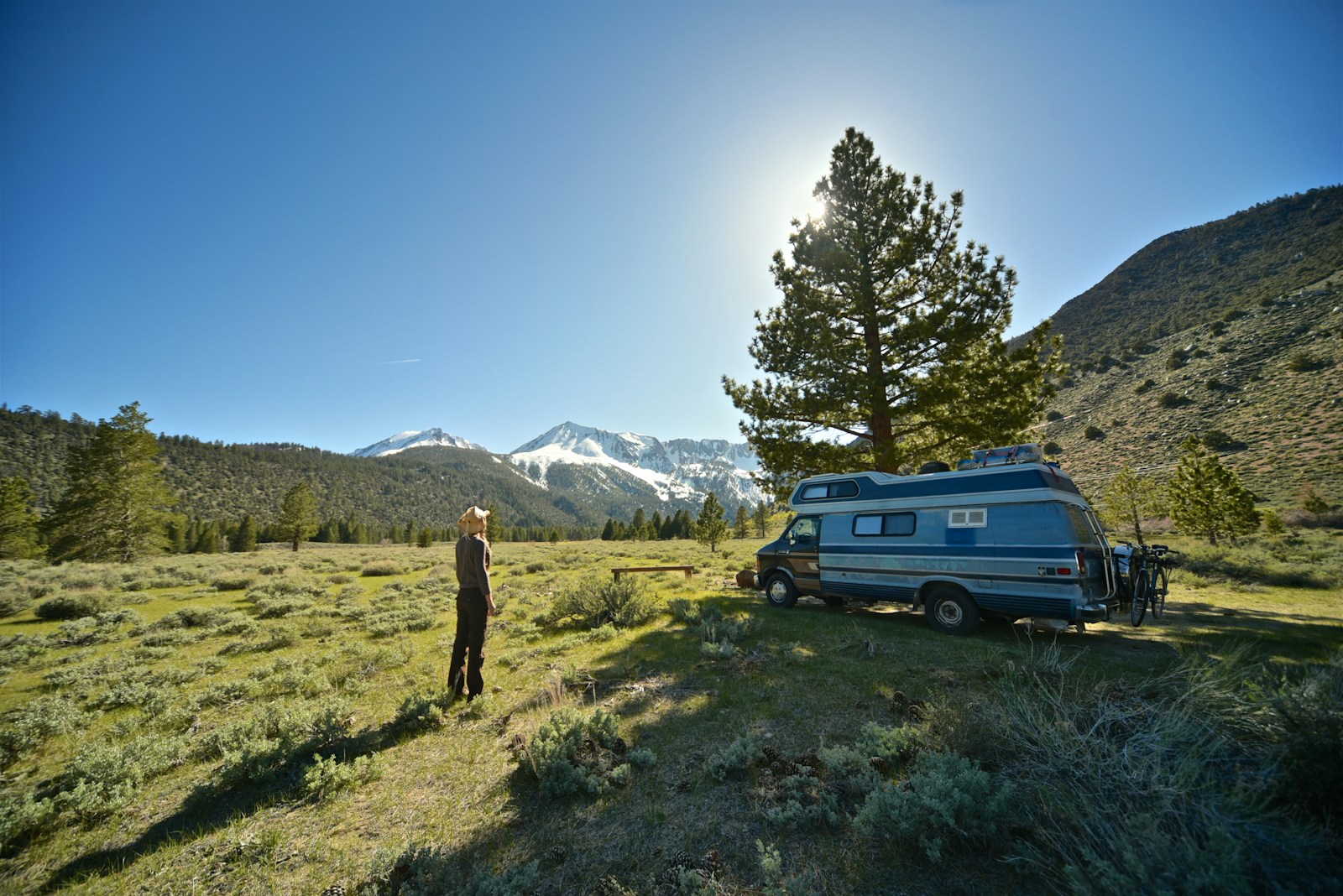 person standing on grass near vehicle